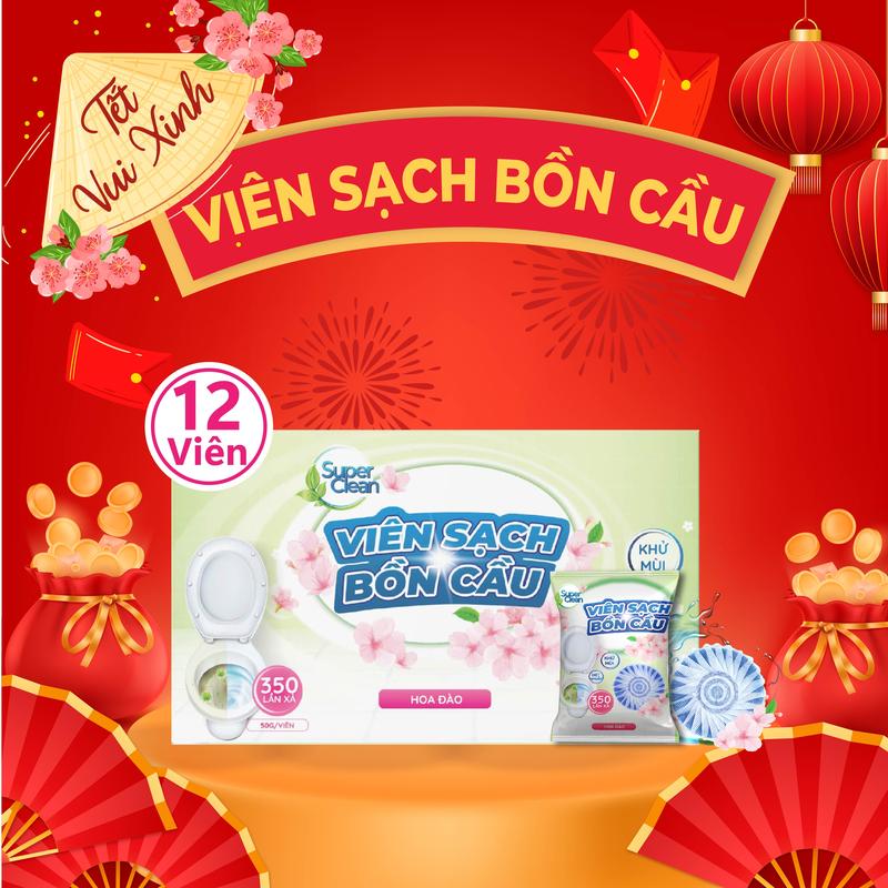ĐỘC QUYỀN Combo 12 viên sạch bồn cầu Super Clean - Khử mùi hôi diệt khuẩn duy trì sáng bóng của gốm sứ Làm Sạch bom tẩy bồn cầu viên thông viên sủi bồn cầu gift tẩy viên xả viên bom vệ viên để viên đặc viên xả set quà giáng sinh Noel combo quà