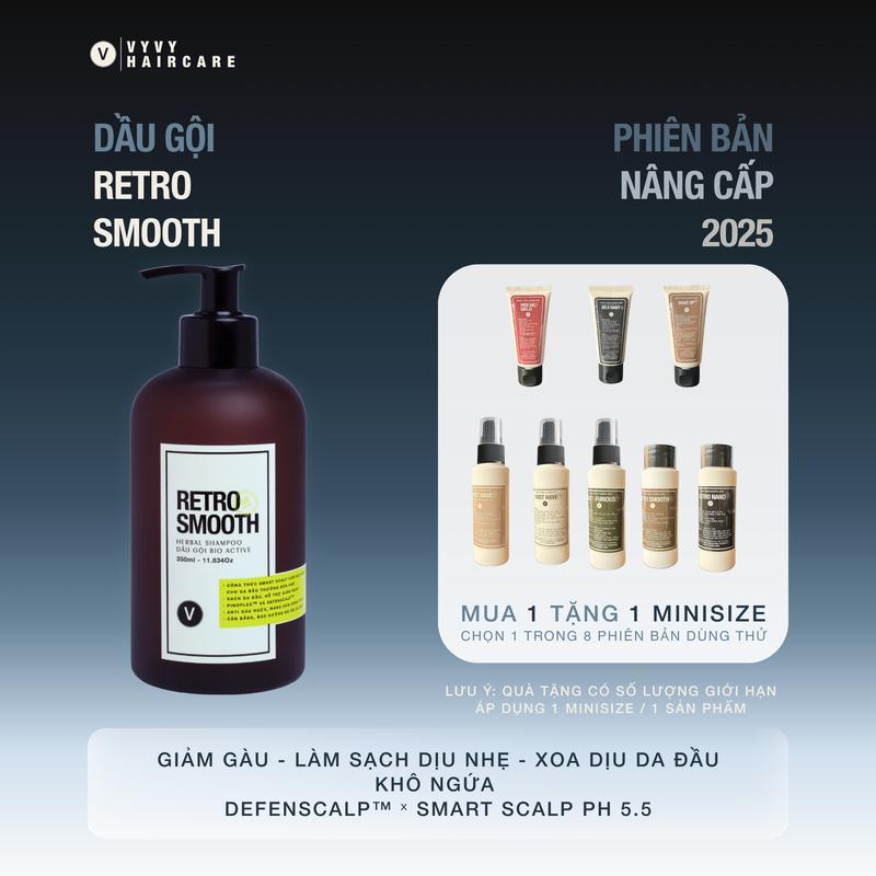  Dầu gội VyVy Haircare Retro Smooth 350ml - Sạch dịu pH 5.5 cho da đầu khô nhạy cảm dưỡng ẩm tóc mềm mượt 