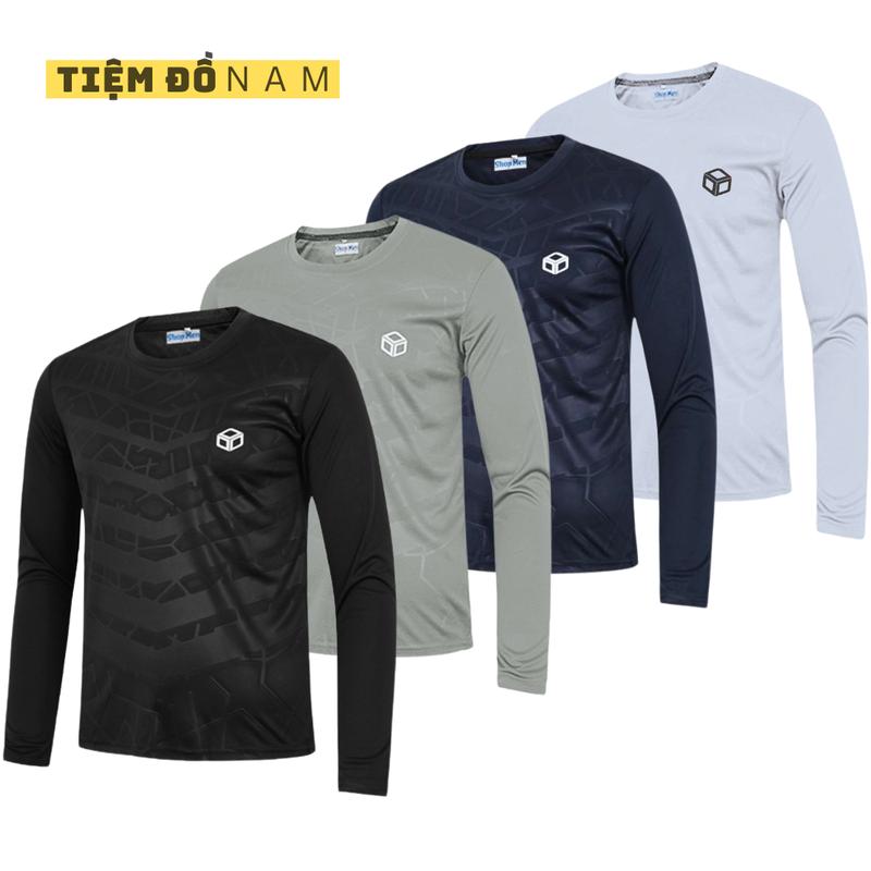 COMBO 4 Áo Thun Nam Tay Dài Sport, Chất Thun Mềm Mịn Co Giãn, Hoạ Tiết 3D Form Ôm Gọn & Body Size M L XL 2XL