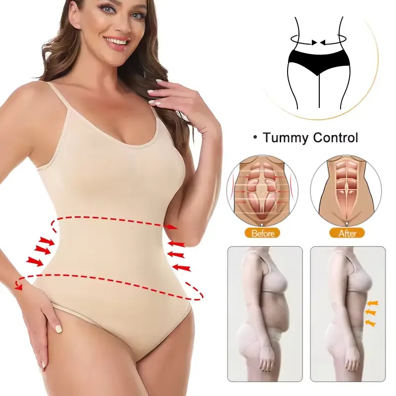 Women Sexy Shapewear Bodysuit Soft Full Body Shaper Tummy Control Thong Butt Lifter Corset Waist Trainer Underwear Hook Eyes Crotch Camisole Adjustable Strap Lingerie 5 Colors Available,2025 Spring 3