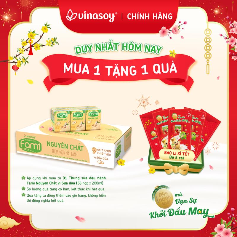  Thùng sữa đậu nành Fami Nguyên Chất vị Sữa dừa  36 hộp x 200ml  