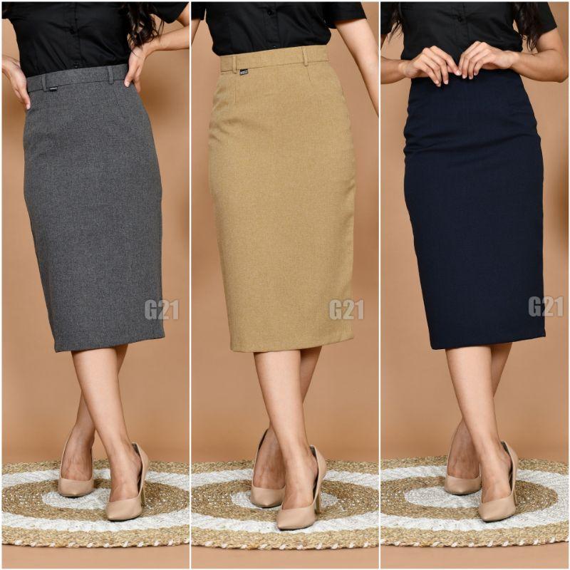 Rok Kerja wanita Pendek Hitam Span 7/8 Bahan Formal Kantor Panjang strech 5