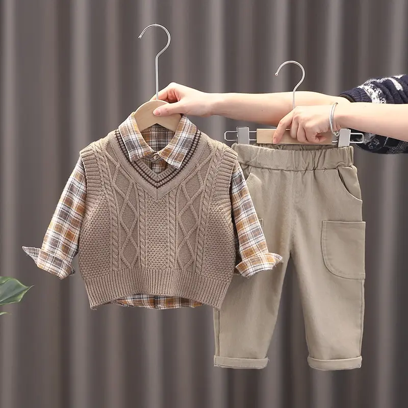 Candytown Setelan 3in1 Kemeja Bayi anak Laki-laki Lengan panjang Berkualitas hyungnim