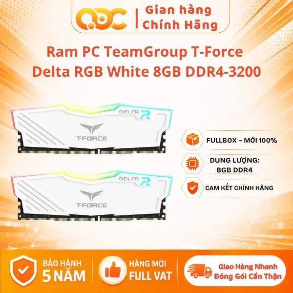 RAM Desktop TEAMGROUP DELTA White Led RBG 7 Màu - 8GB (1x8GB) DDR4 3200MHz Hàng Chính Hãng Bảo Hành 5 Năm
