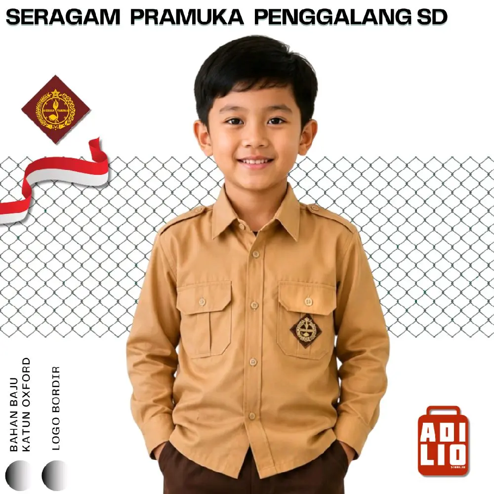 BAJU KEMEJA PRAMUKA PENGGALANG SD LENGAN PANJANG BAHAN OXFORD LAKI-LAKI KELAS 1 - 6 LOGO BORDIR
