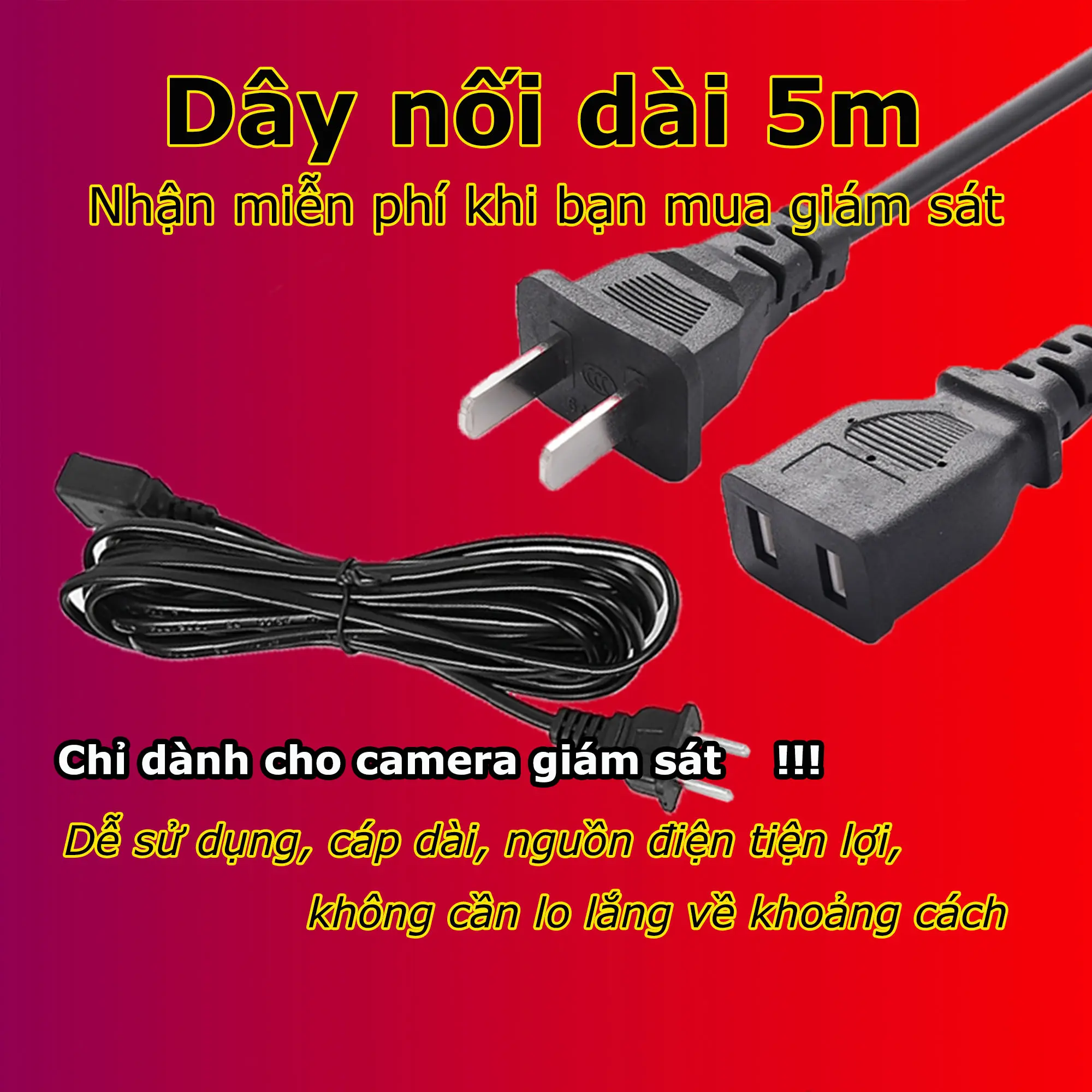 Cáp nguồn kéo dài 5m, chuyên dụng cho Camera