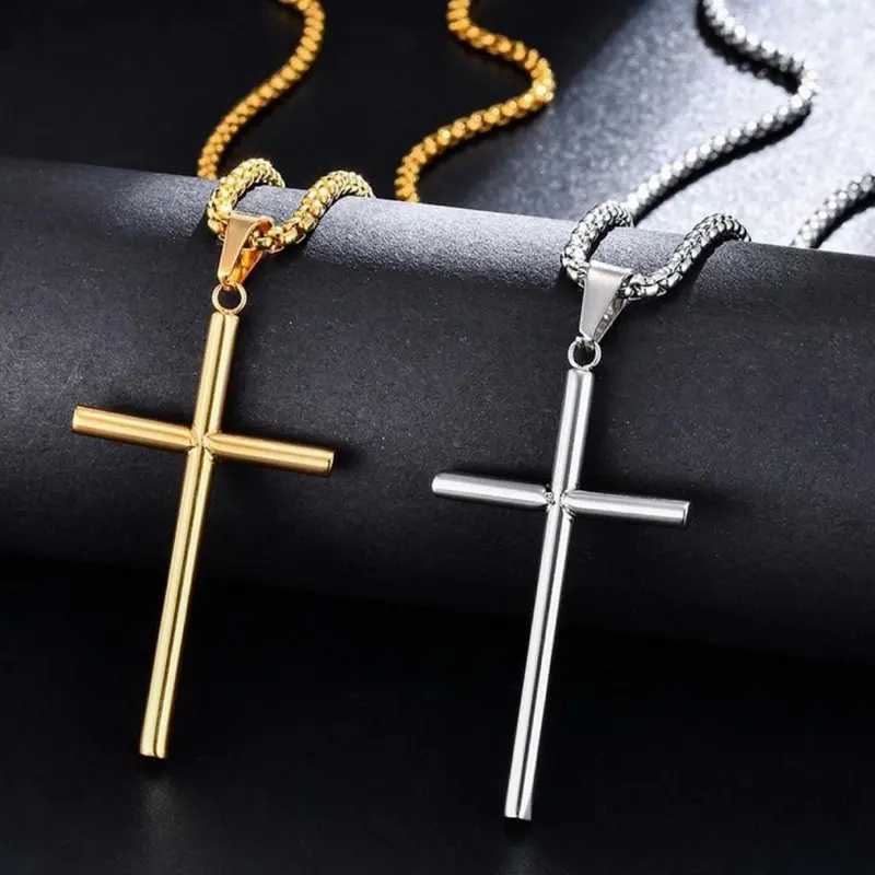 Kalung Rantai Liontin Salib Titanium Warna Emas / Silver Anti Karat dan Anti Luntur Gaya Vintage Unisex
