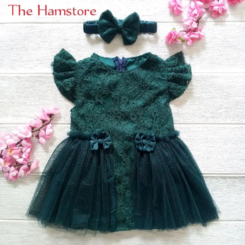 Fashion Dress Pesta Emerald Green Jotol Gaun Ulang Tahun Kondangan Anak Perempuan 6-12 Bulan Brukat Motif 1