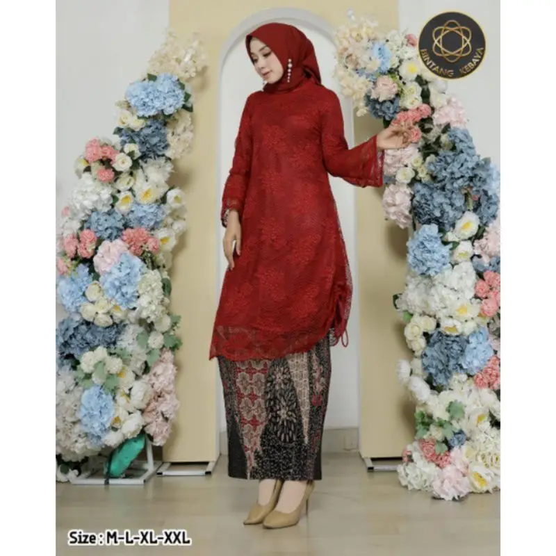 ( COD ) Kebaya Tunik Serut Brukat Full Bordir 100% realpict mewah / Tunik serut renda brukat balon model baju bodo lakbu lengan lonceng serut / Set Kebaya Tradisional / Kebaya Kondangan / Kebaya Pesta / Tunik Serut / Renda / Bridesmaid 2