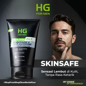 HG For Men Pembersih Wajah Brightening & Deep Cleansing 100ml - Facial Wash Gentle Amino Acid & Niacinamide Sensasi Dingin Segar & Cerah