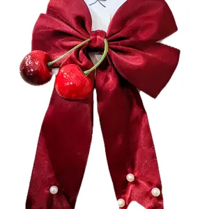 Jepitan Rambut Pita Dengan Hiasan Cerry Replika Warna Random