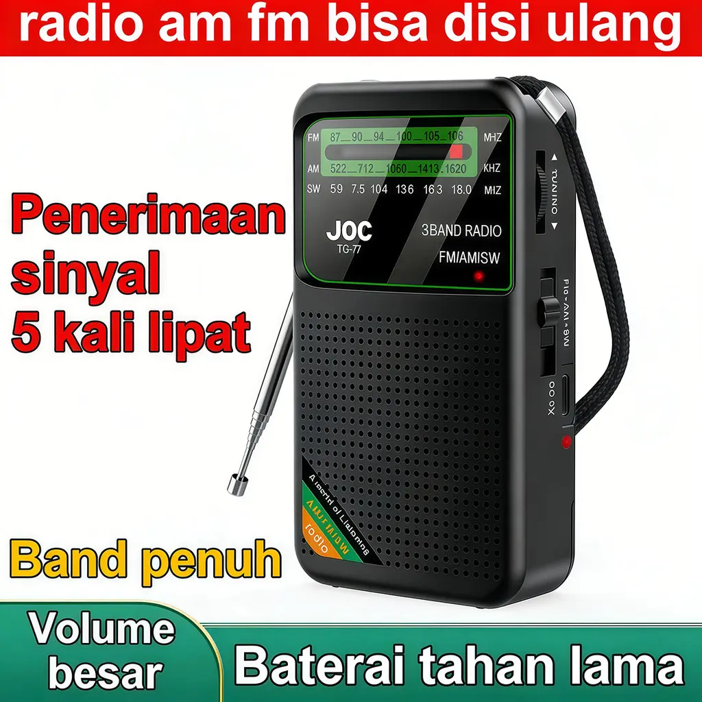 Radio Portable Mini Full Band FM AM SW – Dilengkapi Speaker Built-in Baterai Cas Ulang 14500 + Kabel Type-C Menerima Gelombang Semua Frekuensi Suara Jernih Keras Mudah Dibawa Kemana-Mana Tahan Lama Praktis