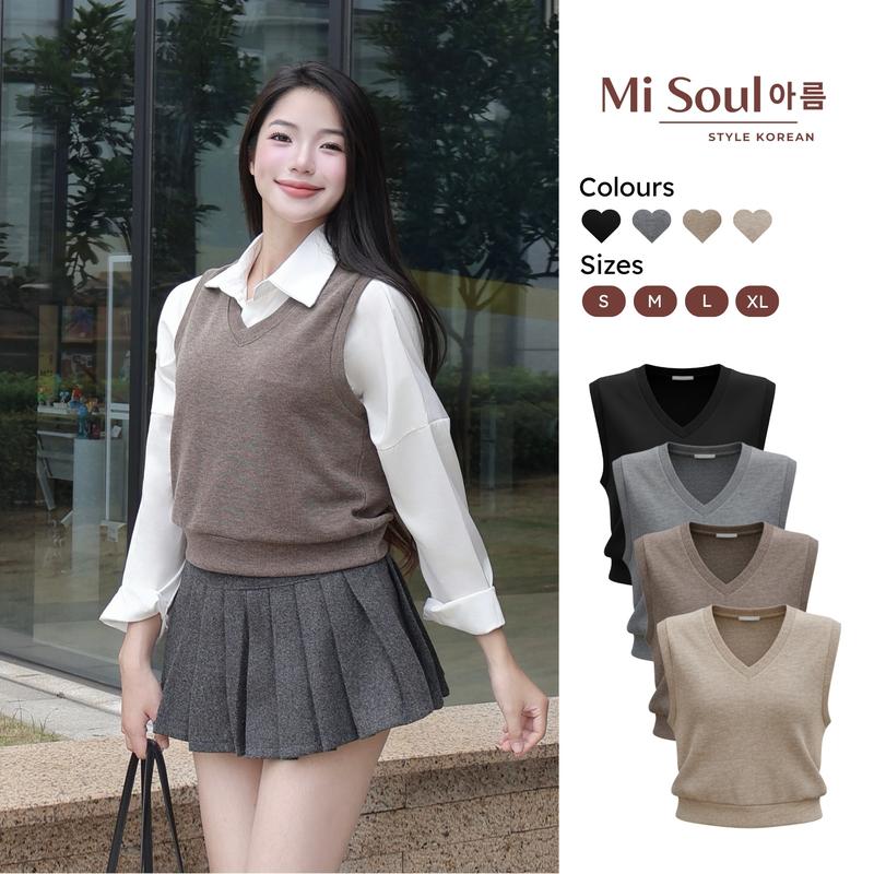  Áo Gile Len Nữ Cổ V Lông Thỏ Dáng Rộng Misoul Phong Cách Hàn Quốc Áo Len Gilê Nữ 504 