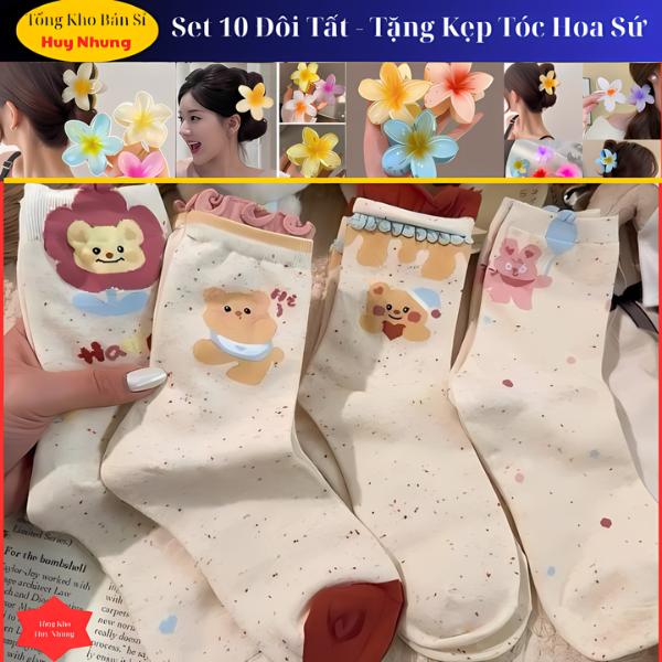 [Tặng Kẹp Tóc Hoa Sứ ] Sét 10 Đôi Tất Vớ Cao Cổ Hoạt Hình Gấu Dễ Thương Gấu Trái Tim Gấu Hoa Cho Nữ Vớ Dài Họa Tiết Đáng Yêu Hottrend Mẫu Mới Chất Liệu Bền Phù Hợp Với Những Ai Yêu Thích Sự Dễ Thương