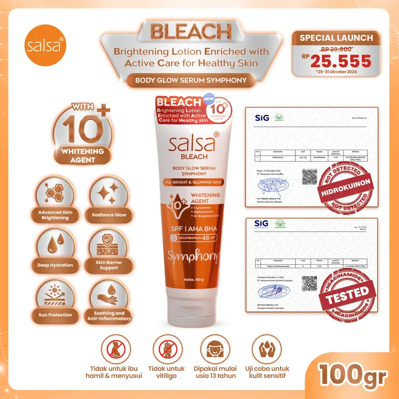 SALSA Body B.L.E.A.C.H - Body Glow Serum Symphony | Hand Body Lotion untuk Mencerahkan dan Melembabkan Kulit dengan 10+  Whitening Agent (Agen Pencerah) 0