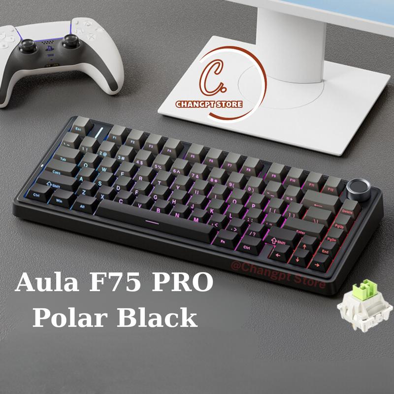 AULA F75 PRO POLAR BLACK - BÀN PHÍM CƠ 3 MODE KẾT NỐI - MẠCH XUÔI, LED RGB 16.8 TRIỆU MÀU, HÔ TRỢ HOTSWAP 5 PIN, KEYCAP PBT, PIN 4000mAh, WINDOWS/ANDROID/IOS/MAC OS