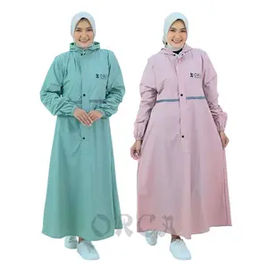 Jas Hujan Wanita GAMIS Bahan PVC Tebal Kuat Anti Rembes PREMIUM Muslimah Hijab Waterproof