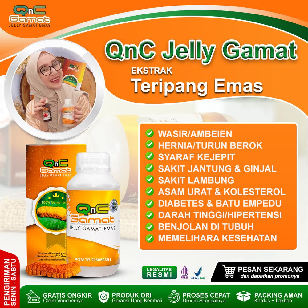 QnC Jelly Gamat Ekstrak Teripang Emas BPOM & Halal MUI Herbal Untuk Membantu Mengatasi Darah Tinggi Diabetes Kolesterol Maag Gerd Benjolan Di Tubuh Lipoma Turun Berok Hernia Penyakit Jantung Ginjal Am