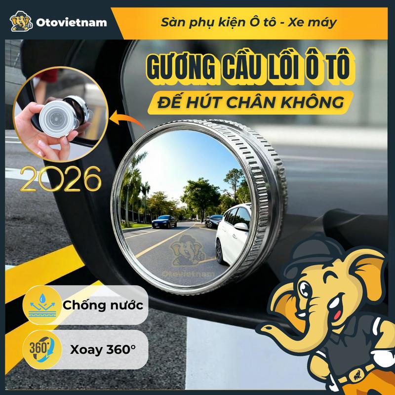  Gương Cầu Lồi Ô Tô Đế Hút Chân Không Xoay 360 Độ Chống Nước Giúp Xóa Điểm Mù An Toàn Khi Lái Xe 