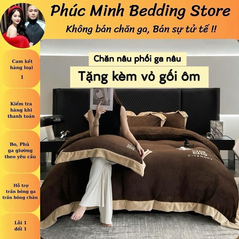 Bộ Nỉ Nhung Cao Cấp CIVENOHY Nhập Khẩu 2 vỏ gối nằm + 1grap + 1 chăn + 1 vỏ gối ôm Mềm Mịn Cao Cấp