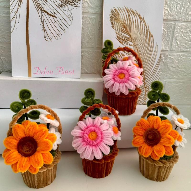 Bunga Kawat Bulu Keranjang|Gerbera|Matahari|Pipe Cleaner Flower|DIY 0