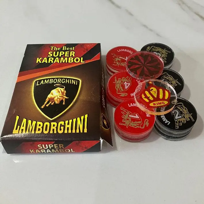Biji Karambol Super Diameter Besar / Jumbo Motif Lamborghini / Random | koin krambol 2 lapis tebal 5 mm original | 1 set buah kerambol 5mm glossy | coin bola carambol | anak carrom games 1