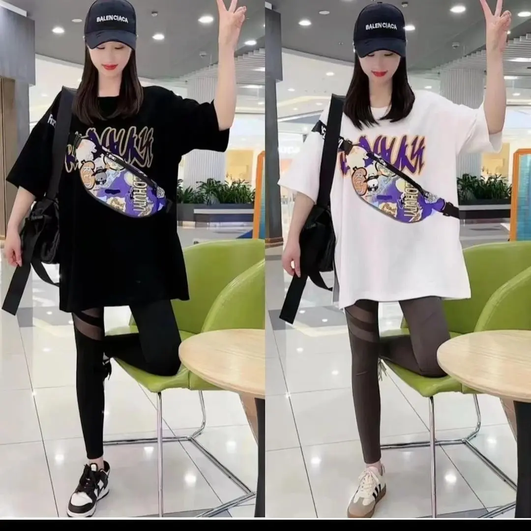 Pure Cotton Can Open Three-dimensional Bag, Short Sleeved T-shirt for Women, Unique Top, Trendy Instagram Versatile Black Half Sleeved T-shirt