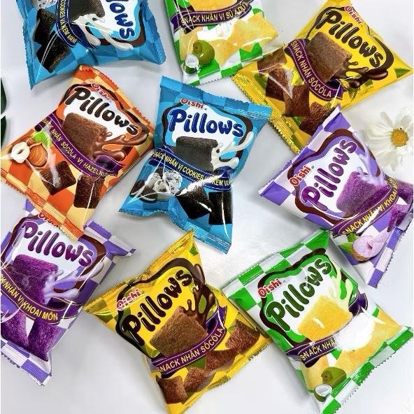 Combo 10 Gói Snack Bim Bim Pillows Oshi Vị Sữa Dừa/Khoai Môn/ Hạnh Nhân/Vani (Gói 14gram)