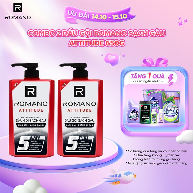 COMBO 02 Dầu Gội Sạch Gàu Romano Attitude/Force 650g x2