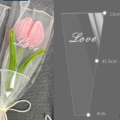 Túi bóng kính gói hoa 1 bông chữ love túi gói 1 hoa trong suốt hoa sáp -hoa tươi -hoa kẽm nhung- Tiệm Bé Bắp