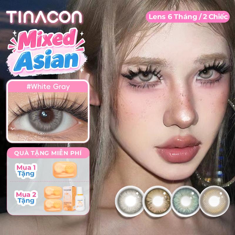 TINACON LENS, 2 chiếc 6 tháng, Màu Xám / Nâu,lens xám tây,Đường kính 14.2-14.5mm,mắt giãn to tròn màu,lens chụp kỷ yếu siêu êm, Có Thể Sử Dụng Trong 6 Tháng, Phạm Vi Độ: 0,00-8,00