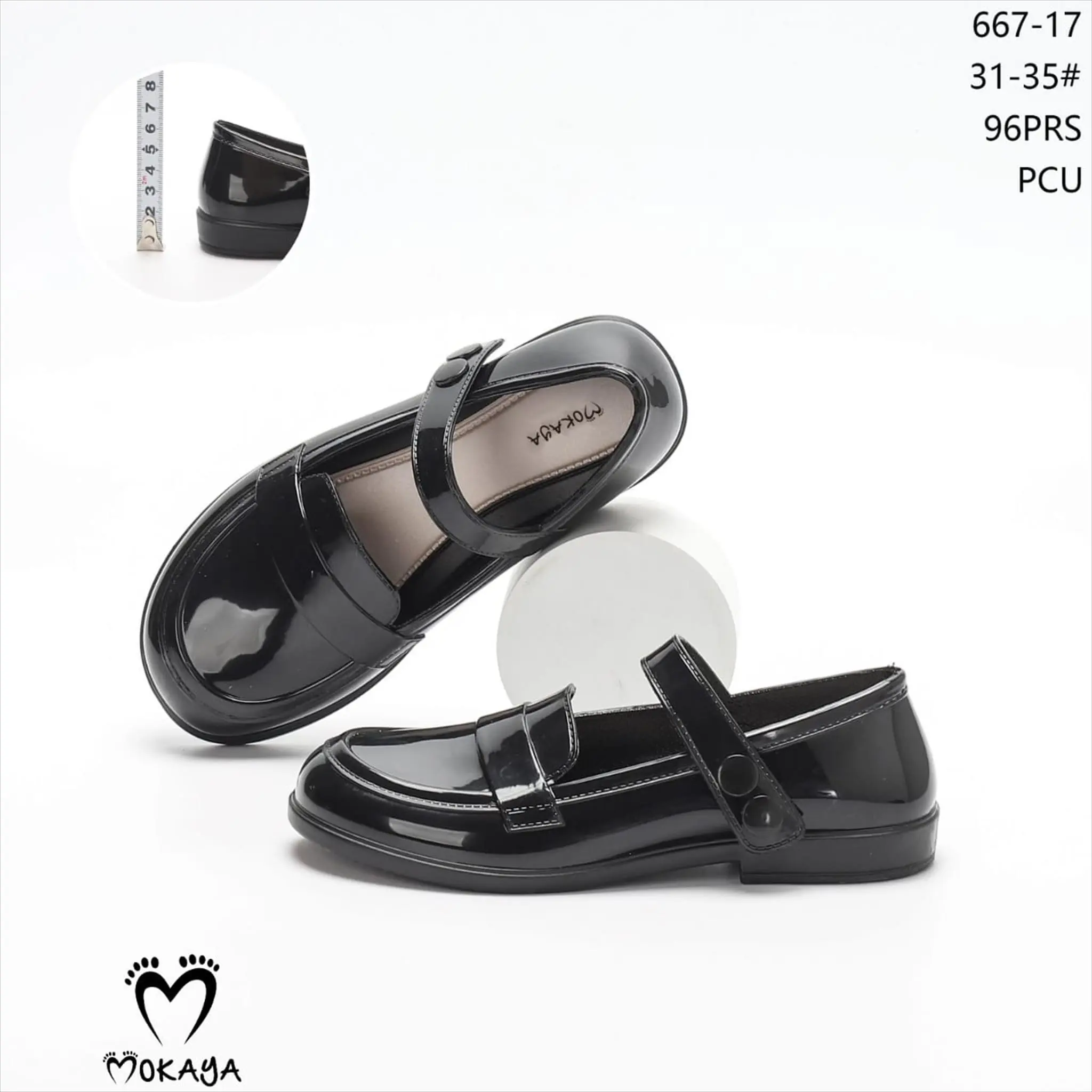 (667-16/667-17) Sepatu Jelly Pantofel Anak Cewek Paskibra Hitam Glossy Kancing 2 Samping Super Simple Cantik Simple Elegant Kekinian Mokaya / Ukuran 26-35