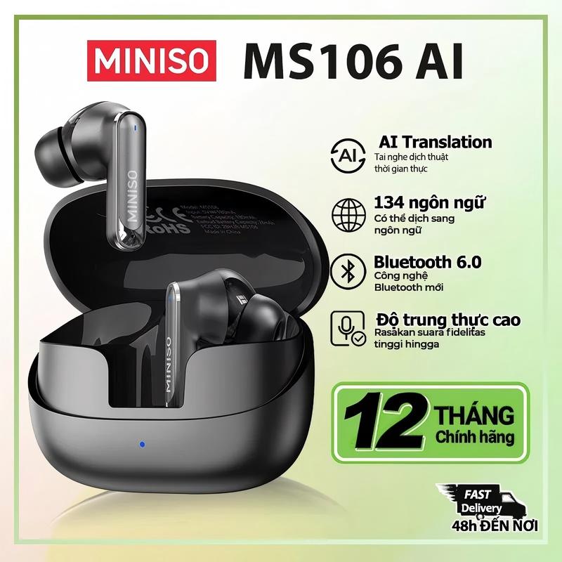  Tai Nghe Nhét Tai Nghe Không Dây MINISO MS106 Hỗ Trợ Bản Dịch 134 Ngôn Ngữ Bản Dịch Ảnh Trò Chuyện Được Cung Cấp Bằng AI Chức Năng Giảm Tiếng Ồn Điều Khiển Cảm Ứng Thông Minh Chất Lượng Cuộc Gọi HD Được Đánh Giá Chống Thấm Nước IPX5 