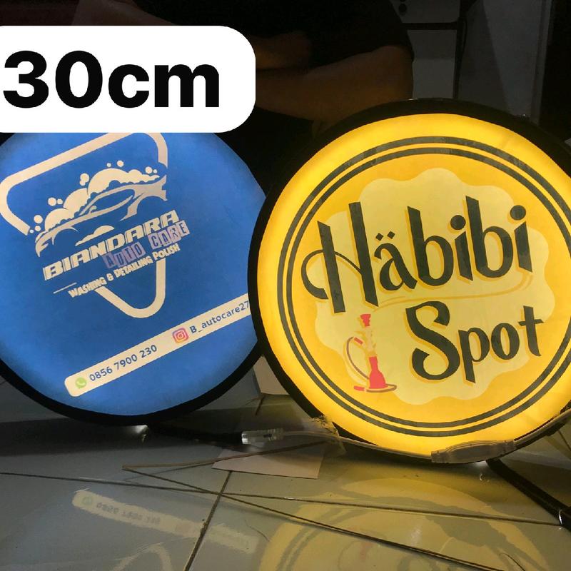 Neon Box Bulat 30,50,60cm 2 Sisi Menyala Terang tahan panasnya hujan dengan Bracket Besi 5