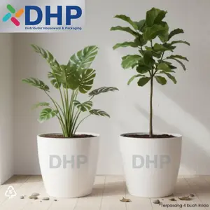 Pot Plasik Jumbo 40  PUTIH HITAM XL Minimalis Pot Tanaman Besar Ada Roda di Bawah Bahan Plastik Tebal dan Kuat Bagus