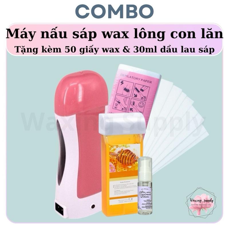 [Che tên sp] Combo máy wax lông con lăn tặng kèm 50 giấy wax và 10ml dầu lau  Waxing Supply Cạo wax lông wax  stick dạng lăn sáp tẩy triệt lông sáp con lăn máy đun sáp