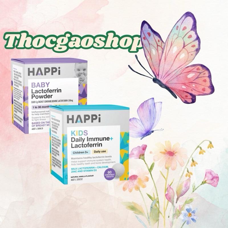 (AFF SIÊU SAO)(Hàng nhập khẩu) Thực phẩm bổ sung sức khoẻ bột Lactoferrin Happi màu tím hộp 28 gói 1gr và hộp 60 viên màu xanh dành cho bé