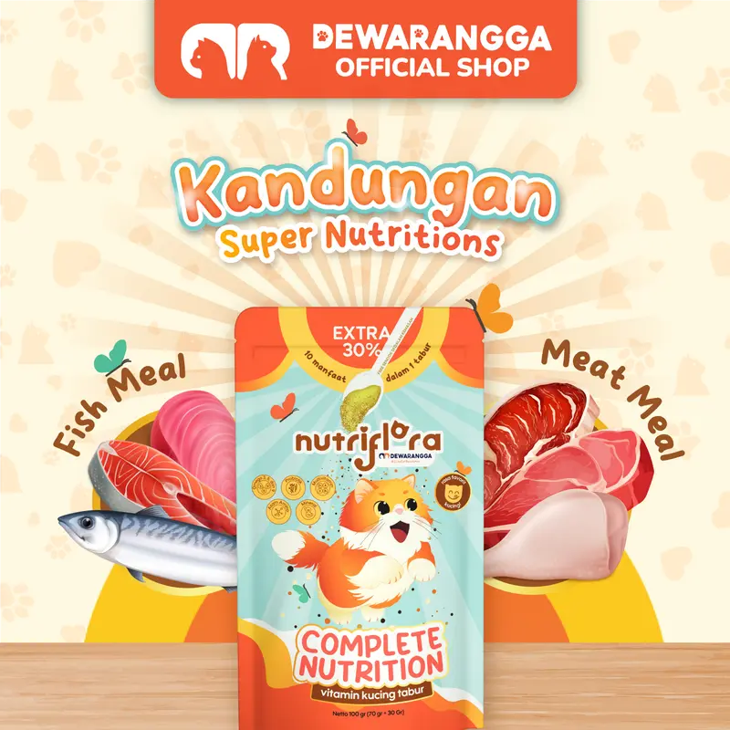 [Beli 2 Gratis 1] Dewarangga Nutriflora Complete Nutrition untuk Peningkatan Imunitas Kucing, Penggemuk Kucing, dan Bulu Lebat Kucing dengan Probiotik & Omega 3,6,9 3