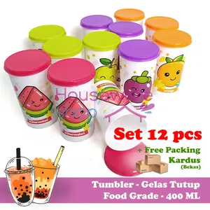 [LUSIN] Botol Minum Anak / Tumbler Gelas Tutup Buah Small 400 ml - Souvenir Ulang Tahun Isi 12 Pcs