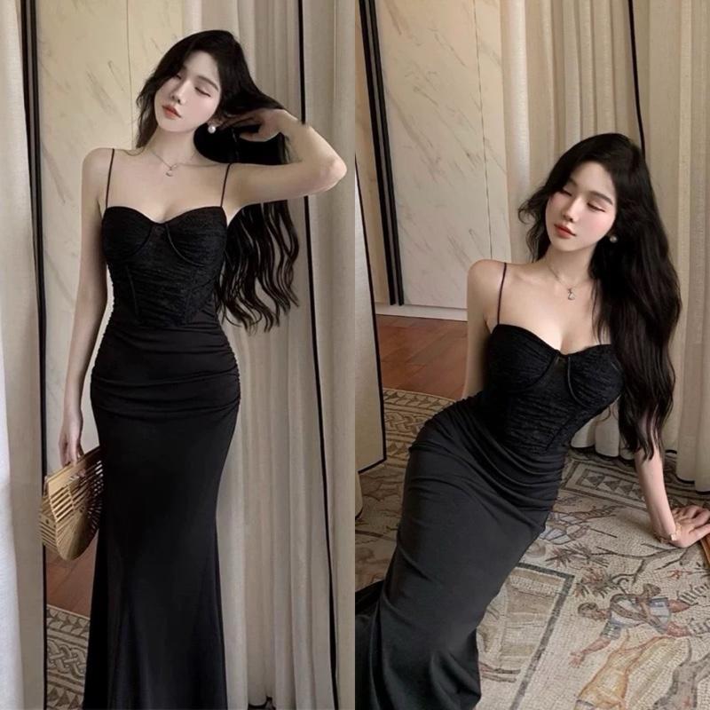  VÁY BODY D142 HAI DÂY REN LATEX PHỐI THUN LADONG   Đầm body latex hack dáng    SIMIHOUSE   