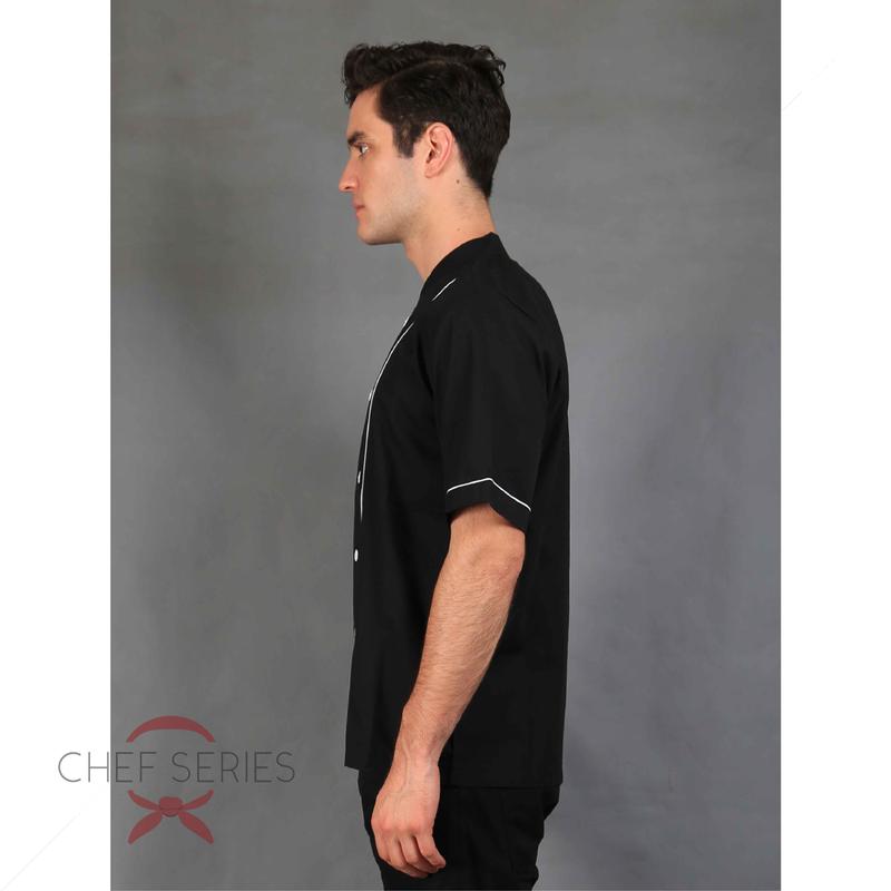 Chef Series Basic Tangan Pendek Baju Koki - Hitam Garis Putih 4