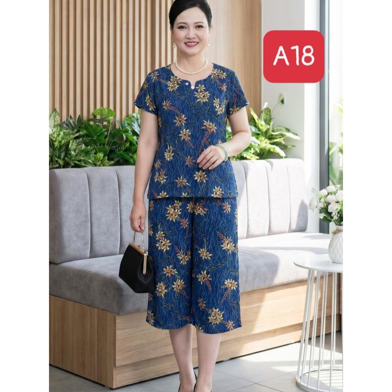 COMBO Đồ Bộ Trung Niên Nữ Lụa Hàn Cao Cấp - Set Đồ Bộ Lửng Cho Mẹ, Đồ mặc nhà Vải Mát Không Nhăn