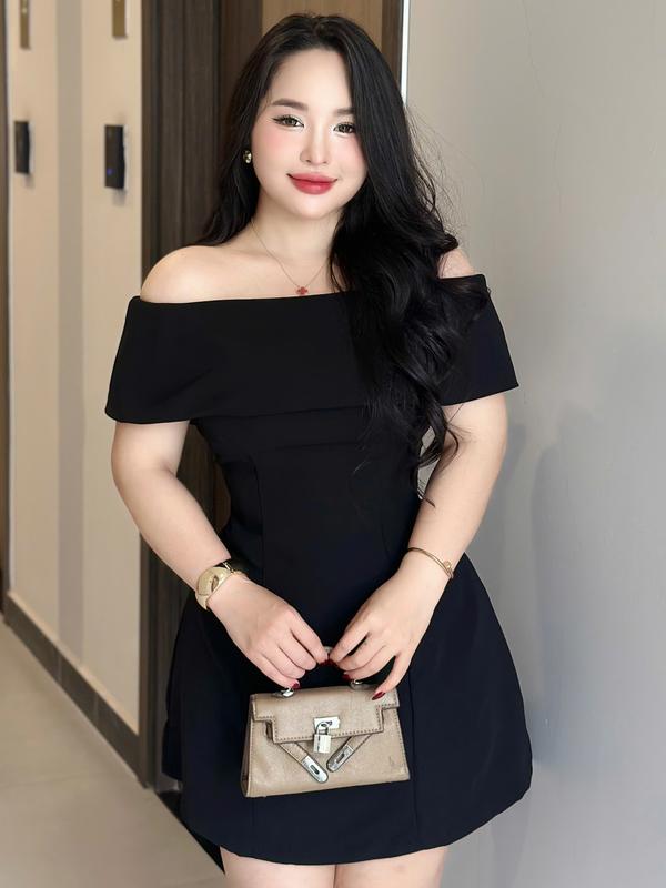 Hà Bigsize Đầm tiệc trễ vai dáng A tuyết mưa dành cho Bigsize 55kg - 90kg