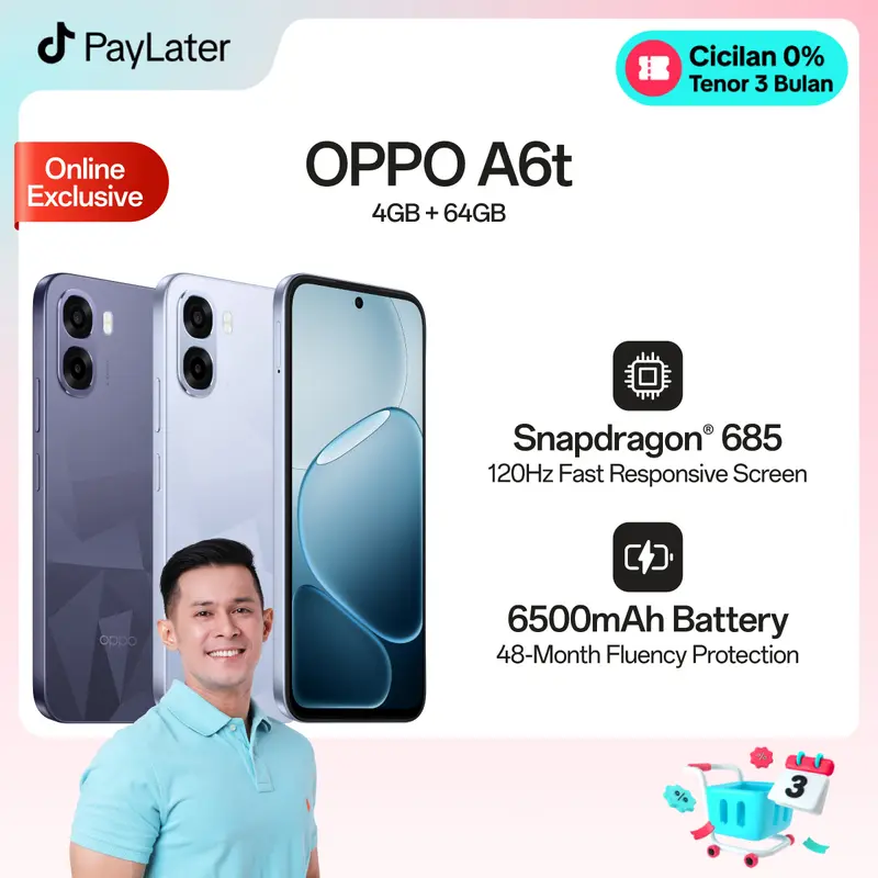 [AFDHAL APPROVED] OPPO A6t 4GB/64GB Online Exclusive Smartphone [Snapdragon 685, 6500mAh Large Battery, 120Hz Ultra High Refresh Rate]