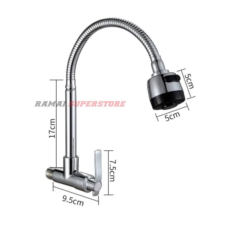 Keran Angsa Fleksibel Kepala Besar Kran Cuci Piring Sink Stainless 2