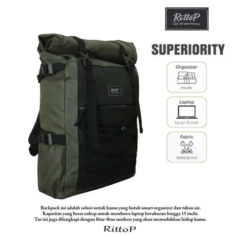 Rittop-Ransel Rittop backpack waterfroop ransel laptop pria wanita ransel kerja terlaris bestseller Hitam Sekolah 8
