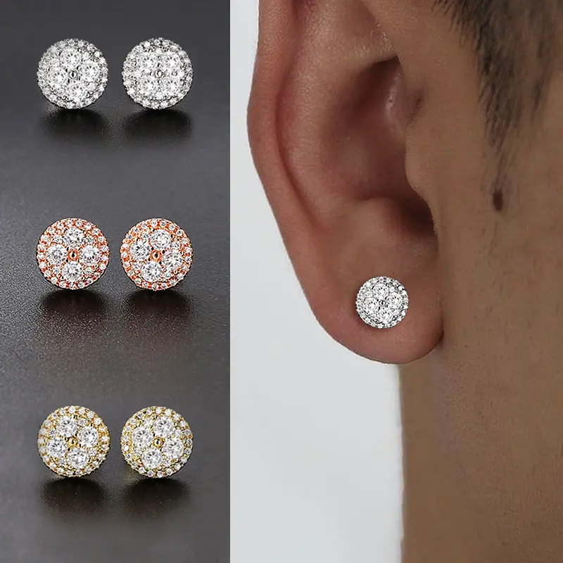 Round Stud Earrings for Man Hip Hop Ice Out Fashion Zircon Earings Accessories Jewelry E417