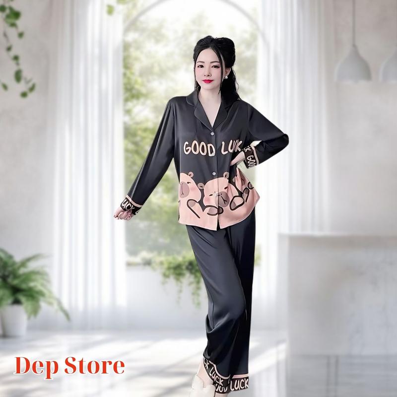   Pijama Nữ  Bộ Pijama Gấu May Mắn Màu Đen  Mịn GOOD LUCK Xinh Xắn Mặc Nhà Siêu Chill Full Size Đồ Ngủ pi jama Pyjamas Latin 