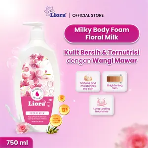 LIORA Milky Body Foam (Floral Milk) - 750ML | Sabun Mandi Cair Menghaluskan dan Mencerahkan Kulit Tubuh, Membersihkan Mengangkat Kotoran untuk Kulit Lebih Bersih, Lembut, dan Cerah dengan Nutrisi Susu dan Wangi Bunga