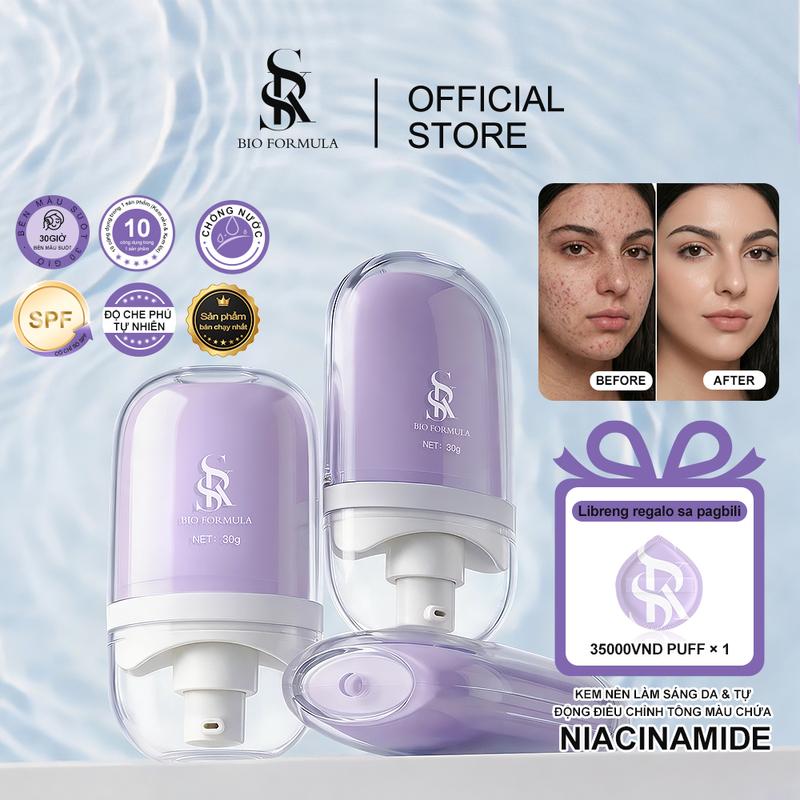 SKS BIO FORMULA Kem Nền Niacinamide Đổi Màu – Mỏng Nhẹ, Không Bệt, Tự Nhiên Như Da Thật | Dưỡng Sáng Da, Che Phủ Mịn, Không Gây Mụn | Không Trôi 30H, Không Xuống Tông